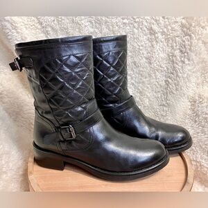 EUC Aquatalia by Marvin K Sweetie Black Quilted Leather Moto Boots Women's 9.5